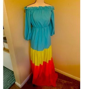 Off shoulder multi color maxi dress